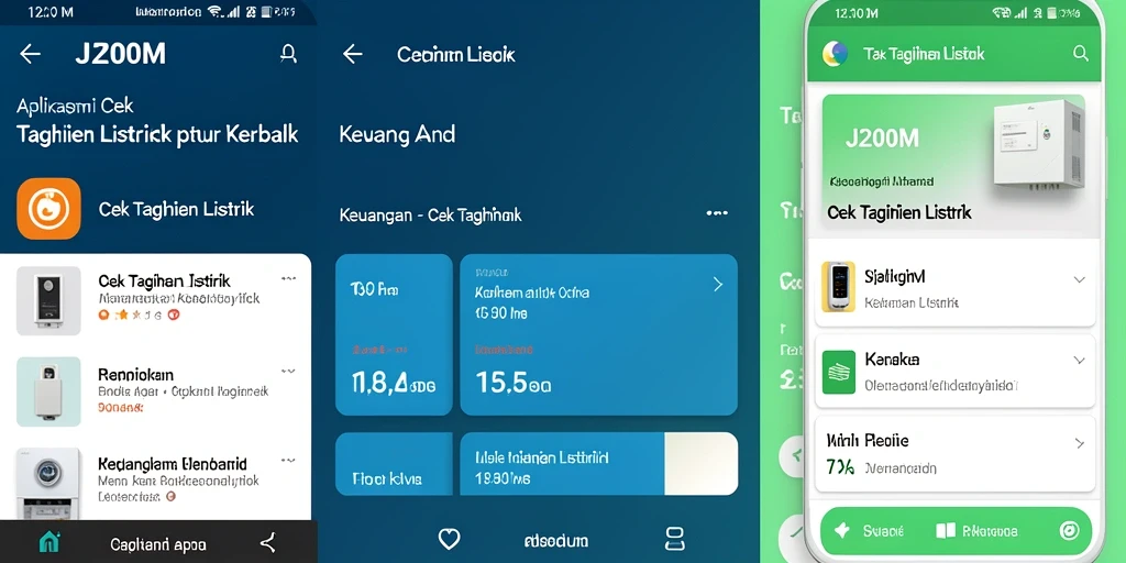 Antarmuka J200M menunjukkan fitur cek tagihan listrik yang mudah digunakan.