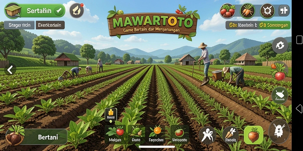 Screenshot MAWARTOTO menampilkan antarmuka permainan bertani yang menarik.